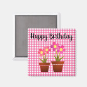 Happy Birthday Country Pink Gingham Floral Magnet (Vorderseite/Rückseite)