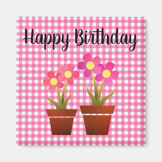 Happy Birthday Country Pink Gingham Floral Magnet (Vorne)