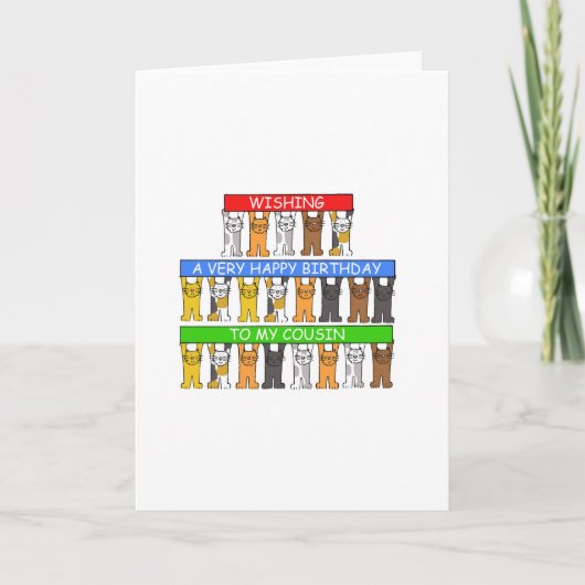 Happy Birthday Cousin Cartoon Katzen Karte (Vorderseite)