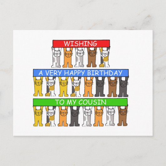 Happy Birthday Cousin Cartoon Katzen Postkarte (Vorderseite)