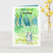 Happy Birthday Cowboy Bull Ranch Weideland Bäume Karte (Gelbe Blume)
