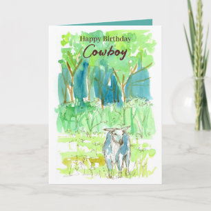 Happy Birthday Cowboy Bull Ranch Weideland Bäume Karte