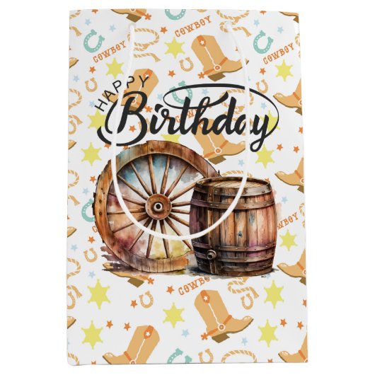 Happy Birthday Cowboy Mittlere Geschenktüte (Vorderseite)
