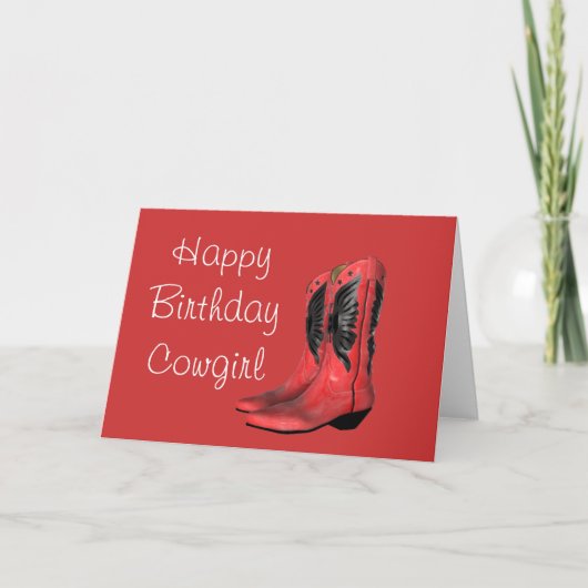 Happy Birthday Cowgirl Boots Red Greeting Card Karte (Vorderseite)
