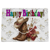 Happy Birthday Cowgirl Große Geschenktüte (Vorderseite)