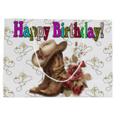 Happy Birthday Cowgirl Große Geschenktüte (Rückseite)