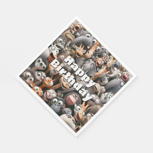 Happy Birthday Crazy Wildlife Group Serviette (Ecke)