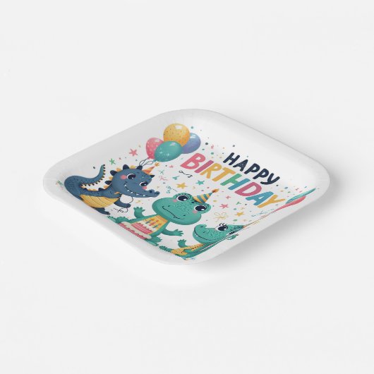 Happy Birthday Crocodiles Pappteller (Gewinkelt)