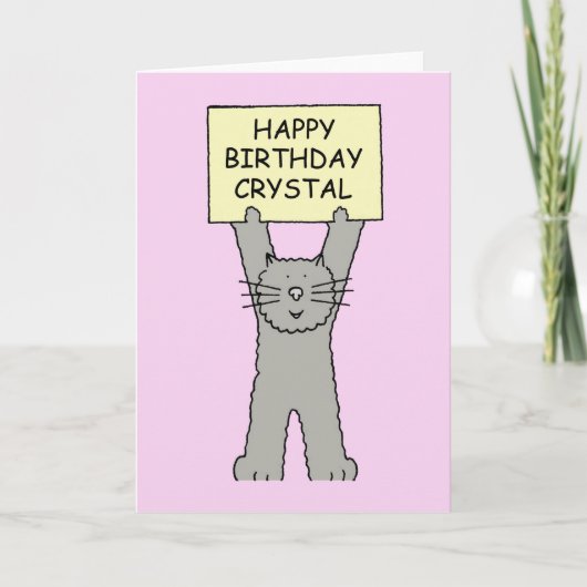 Happy Birthday Crystal Cartoon Cat Karte (Vorderseite)