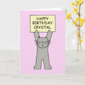 Happy Birthday Crystal Cartoon Cat Karte (Gelbe Blume)
