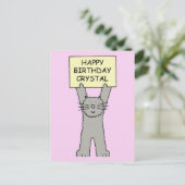 Happy Birthday Crystal Cartoon Cat Postkarte (Stehend Vorderseite)