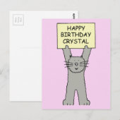Happy Birthday Crystal Cartoon Cat Postkarte (Vorne/Hinten)