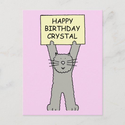 Happy Birthday Crystal Cartoon Cat Postkarte (Vorderseite)