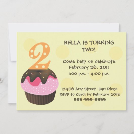 Happy Birthday Cupcake 2-gelb Einladung (Vorderseite)