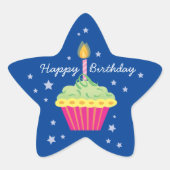 Happy Birthday Cupcake Blue Stern-Aufkleber (Vorderseite)