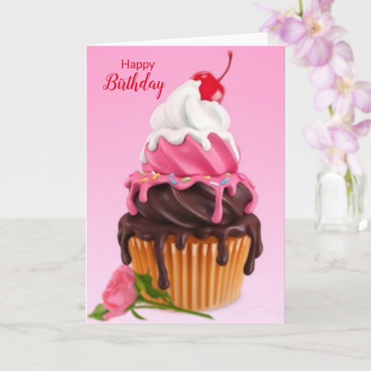 Happy Birthday cupcake Card Karte (Orchidee)