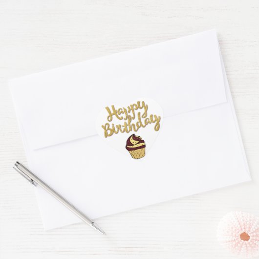 Happy Birthday Cupcake Heart Sticker (Umschlag)