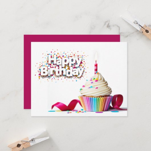 Happy Birthday Cupcake Karte (Vorderseite/Rückseite Beispiel)