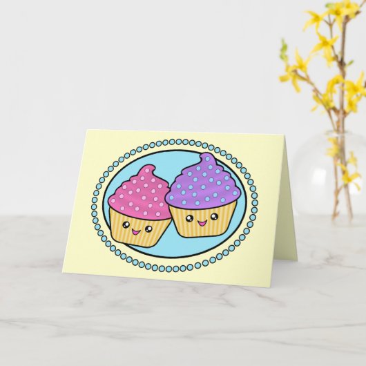 Happy Birthday Cupcake Kawaii Card Karte (Gelbe Blume)