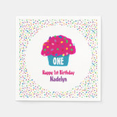 Happy Birthday Cupcake Mattierte Sprinklen Serviette (Vorderseite)