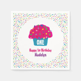 Happy Birthday Cupcake Mattierte Sprinklen Serviette