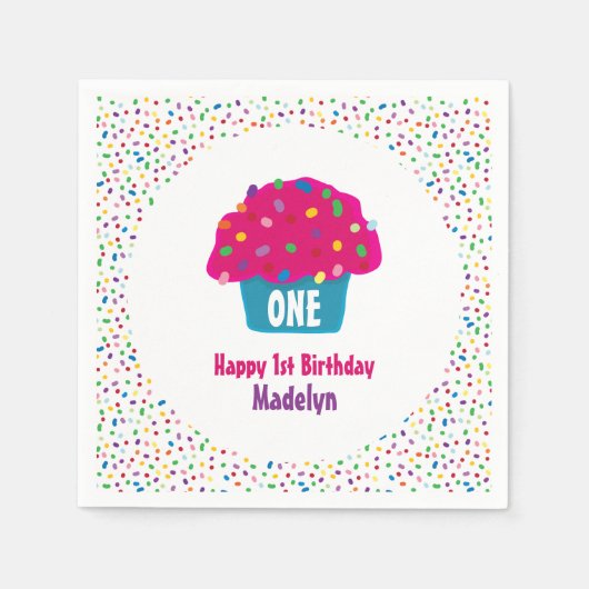 Happy Birthday Cupcake Mattierte Sprinklen Serviette (Vorderseite)