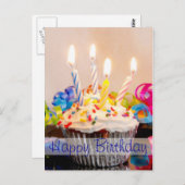 Happy Birthday Cupcake mit Kerzen Postkarte (Vorne/Hinten)