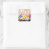 Happy Birthday Cupcake mit Kerzen Quadratischer Aufkleber (Tasche)