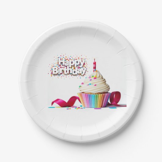 Happy Birthday Cupcake Paper Plate Pappteller (Vorderseite)