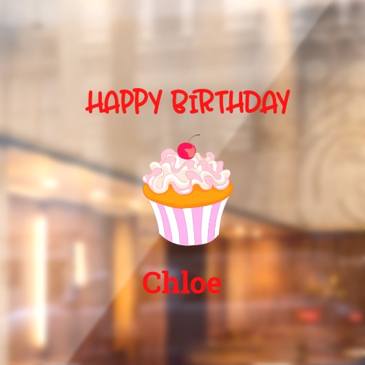 Happy Birthday Cupcake Personalisiert mit Name  Fensteraufkleber (Blatt 2)