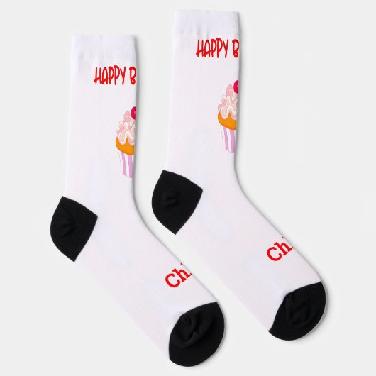 Happy Birthday Cupcake Personalisiert mit Name Socken (Rechts)