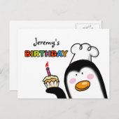 Happy Birthday cupcake Pinguin Koch Postkarte (Vorne/Hinten)