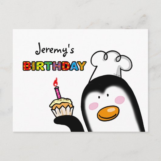 Happy Birthday cupcake Pinguin Koch Postkarte (Vorderseite)