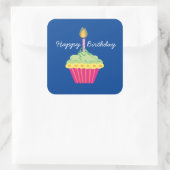 Happy Birthday Cupcake Quadratischer Aufkleber (Tasche)