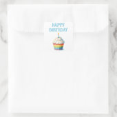 Happy Birthday Cupcake Quadratischer Aufkleber (Tasche)
