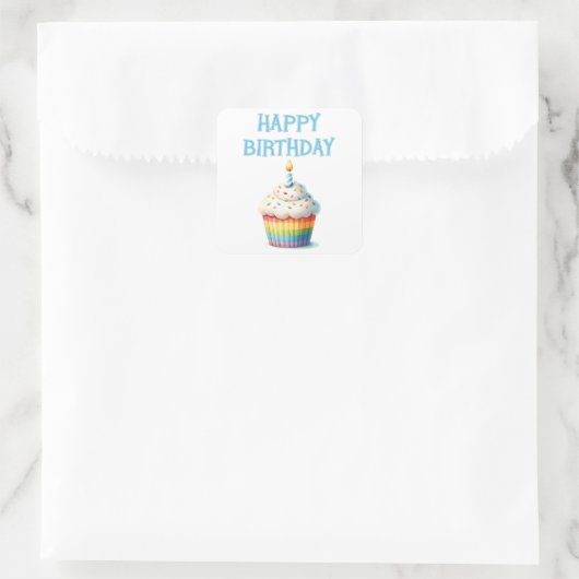 Happy Birthday Cupcake Quadratischer Aufkleber (Tasche)