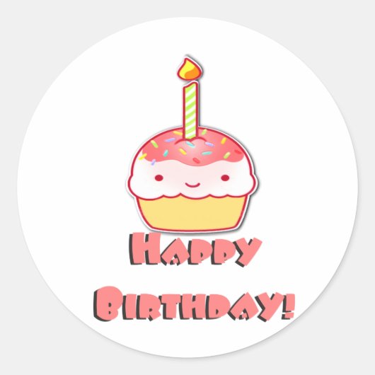 Happy Birthday Cupcake Runder Aufkleber (Vorderseite)