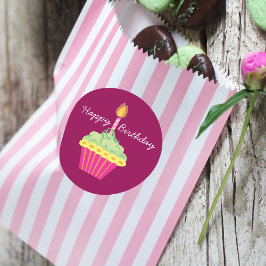 Happy Birthday Cupcake Runder Aufkleber