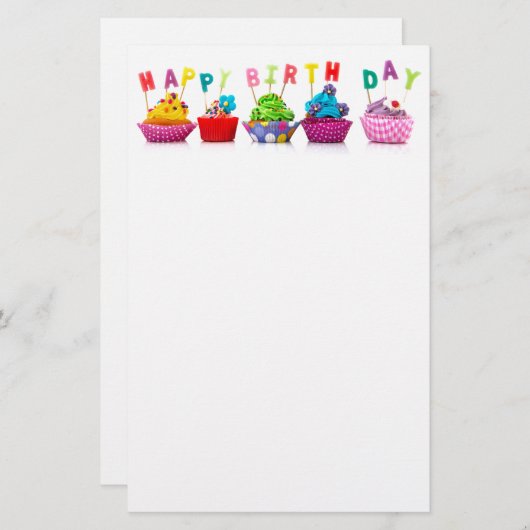 Happy Birthday Cupcakes Briefpapier (Vorne/Hinten)