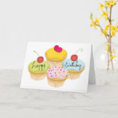 Happy Birthday Cupcakes Card Karte (Gelbe Blume)