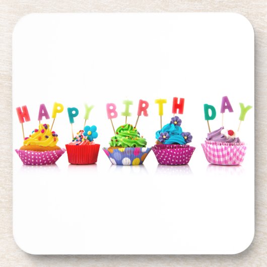 Happy Birthday Cupcakes Getränkeuntersetzer (Vorderseite)