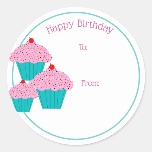 Happy Birthday Cupcakes Gift Tag Stickers (Vorderseite)