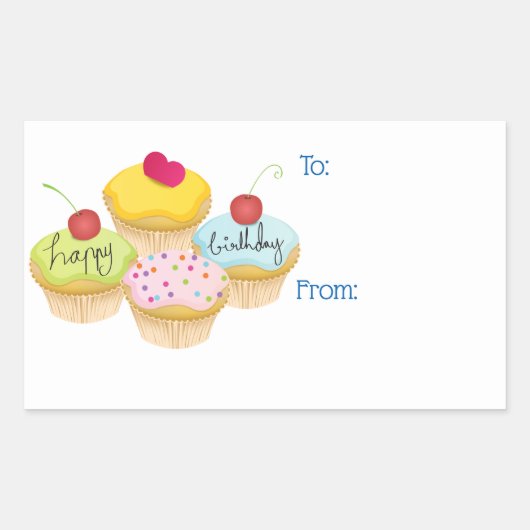 Happy Birthday Cupcakes Gift Tag Stickers (Vorderseite)