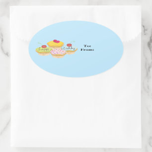 Happy Birthday Cupcakes Gift Tag Stickers
