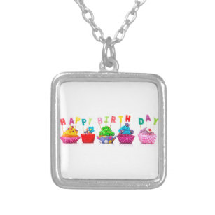 Happy Birthday Cupcakes - Necklace Versilberte Kette