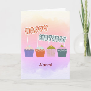 Happy Birthday Cupcakes on Watercolor Pink Custom Karte
