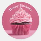 Happy Birthday Cupcakes Paste Pink Round Sticker (Vorderseite)