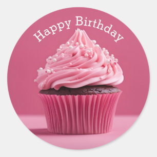 Happy Birthday Cupcakes Paste Pink Round Sticker
