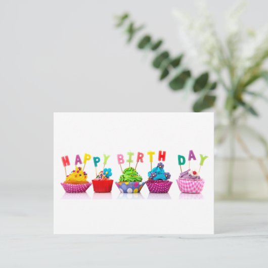 Happy Birthday Cupcakes Postkarte (Stehend Vorderseite)