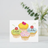 Happy Birthday Cupcakes Postkarte (Stehend Vorderseite)
